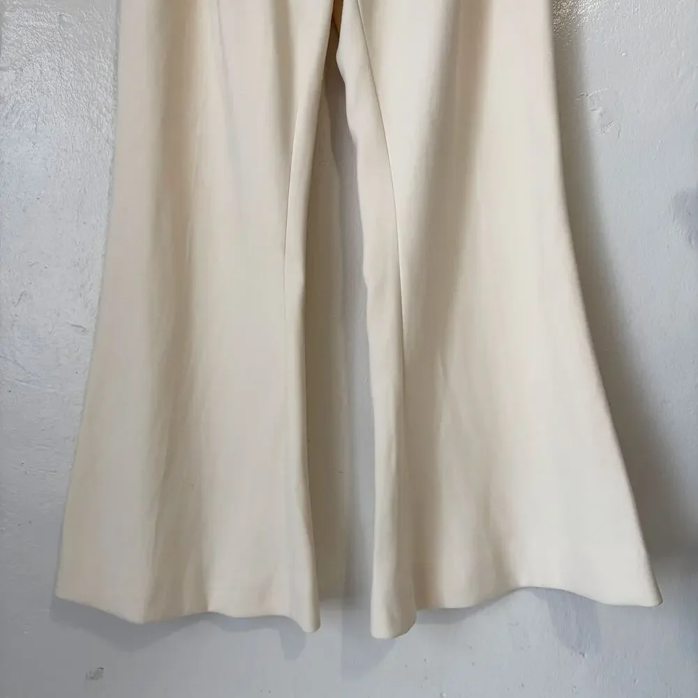 KHAITE Ivory Wool Blend Wide Leg Flare Dress Pants Trousers Size 8
